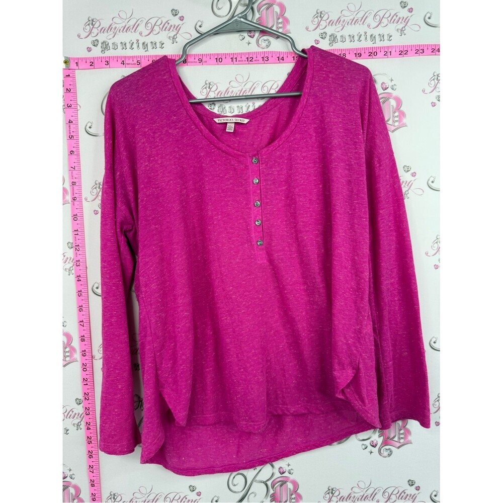 Victoria's Secret long sleeve shirt buttons Hot Pink Long-Sleeve Henley Top